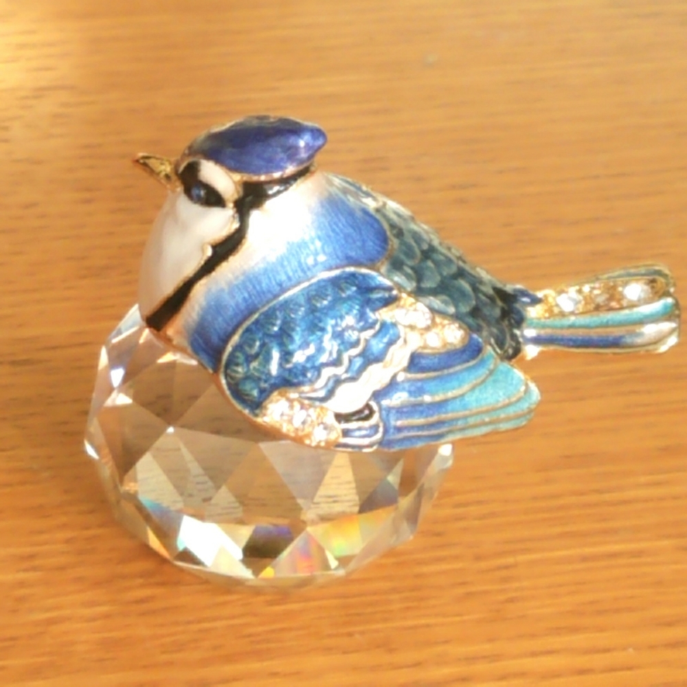Cloisonné Enamel Blue Jay On Lead Crystal Base